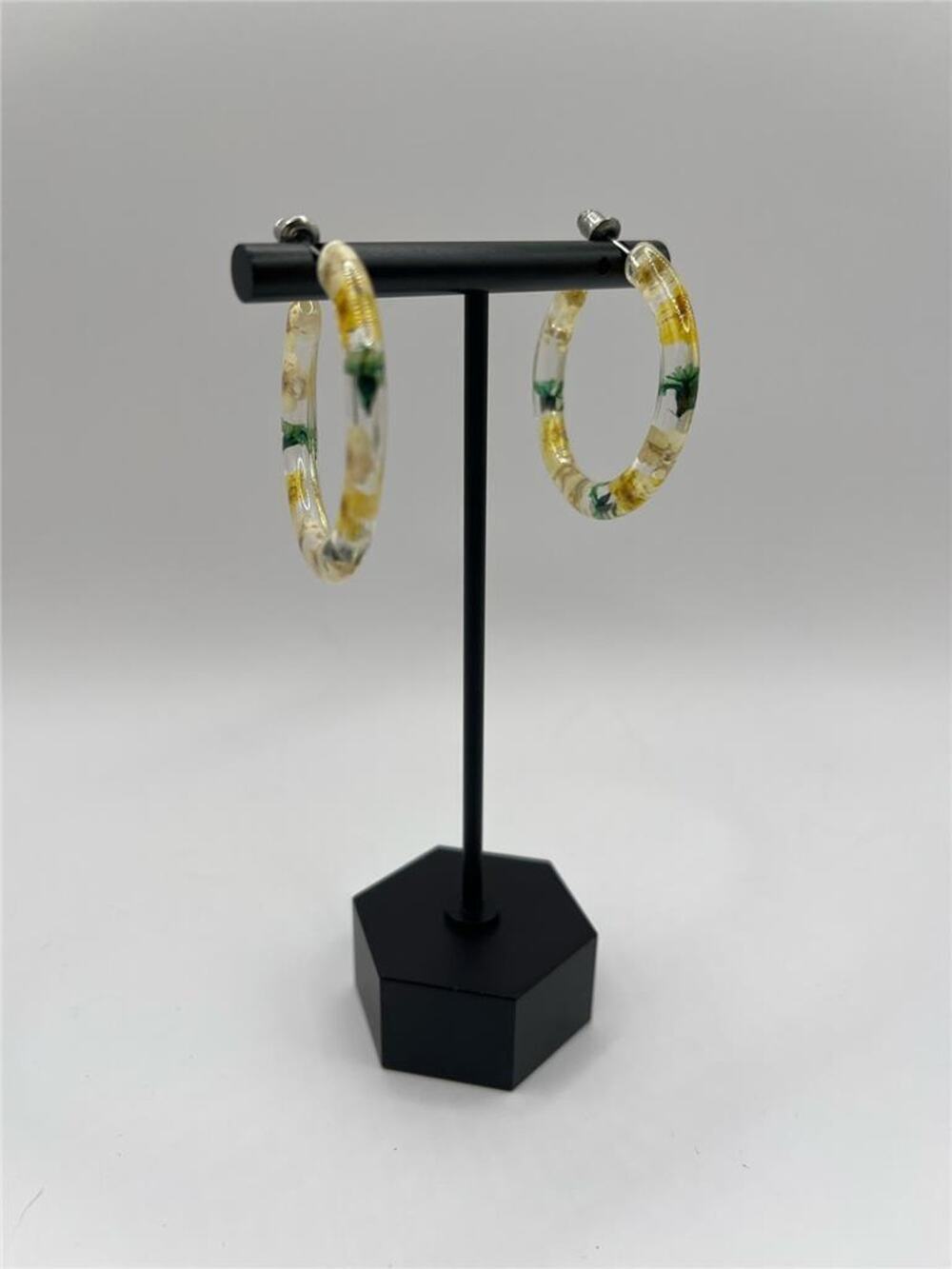 Yellow Dried Flower Hoop Earrings